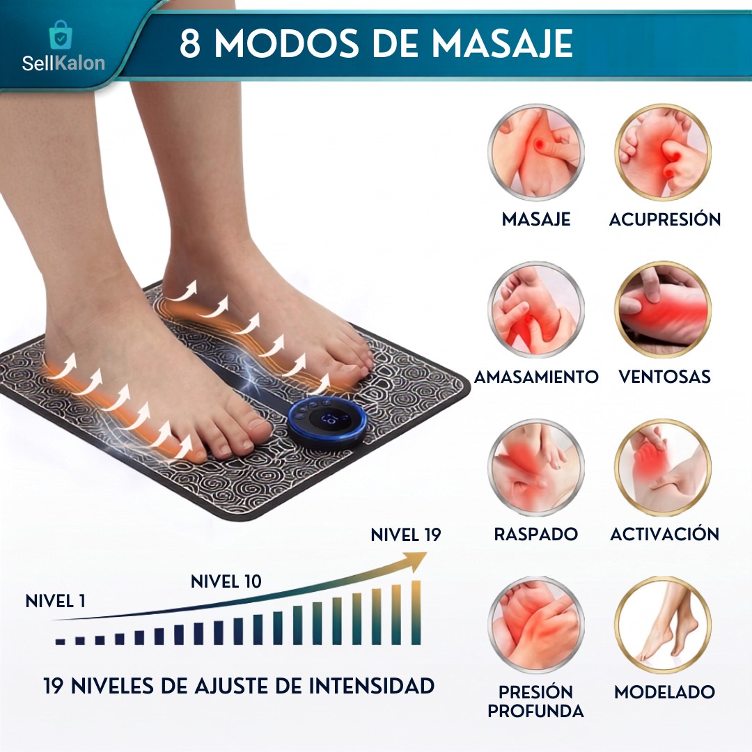 8 modos de masaje: masaje, acupresión, amasamiento, ventosas, raspado, activación, presión profunda y modelado. 19 niveles de intensidad.